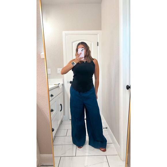 ONIA Dark Blue Linen Blend Wide Leg Drawstring Trousers Pants Size Medium - Picture 12 of 13